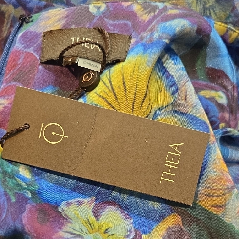 NWT THEIA BLUE TEA LENGTH PLEATED DRESS IN PANSY DREAM PRINT SIZE 4 - Picture 5 of 5